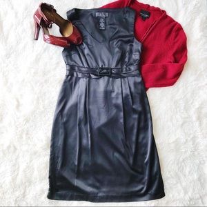 Sleeveless v neck  black satin empire waist cocktail dress LBD Sz 4